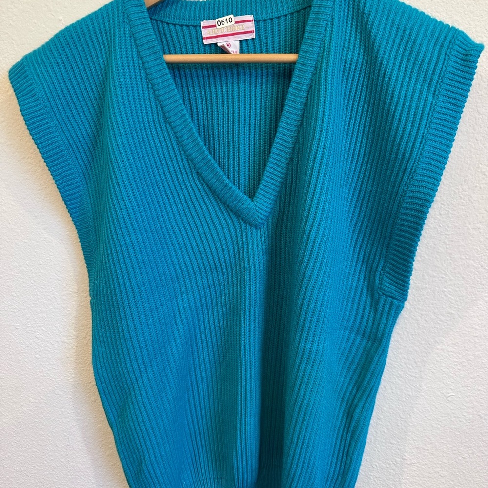 Vintage Artichoke Teal Sleeveless V-Neck Sweater vest